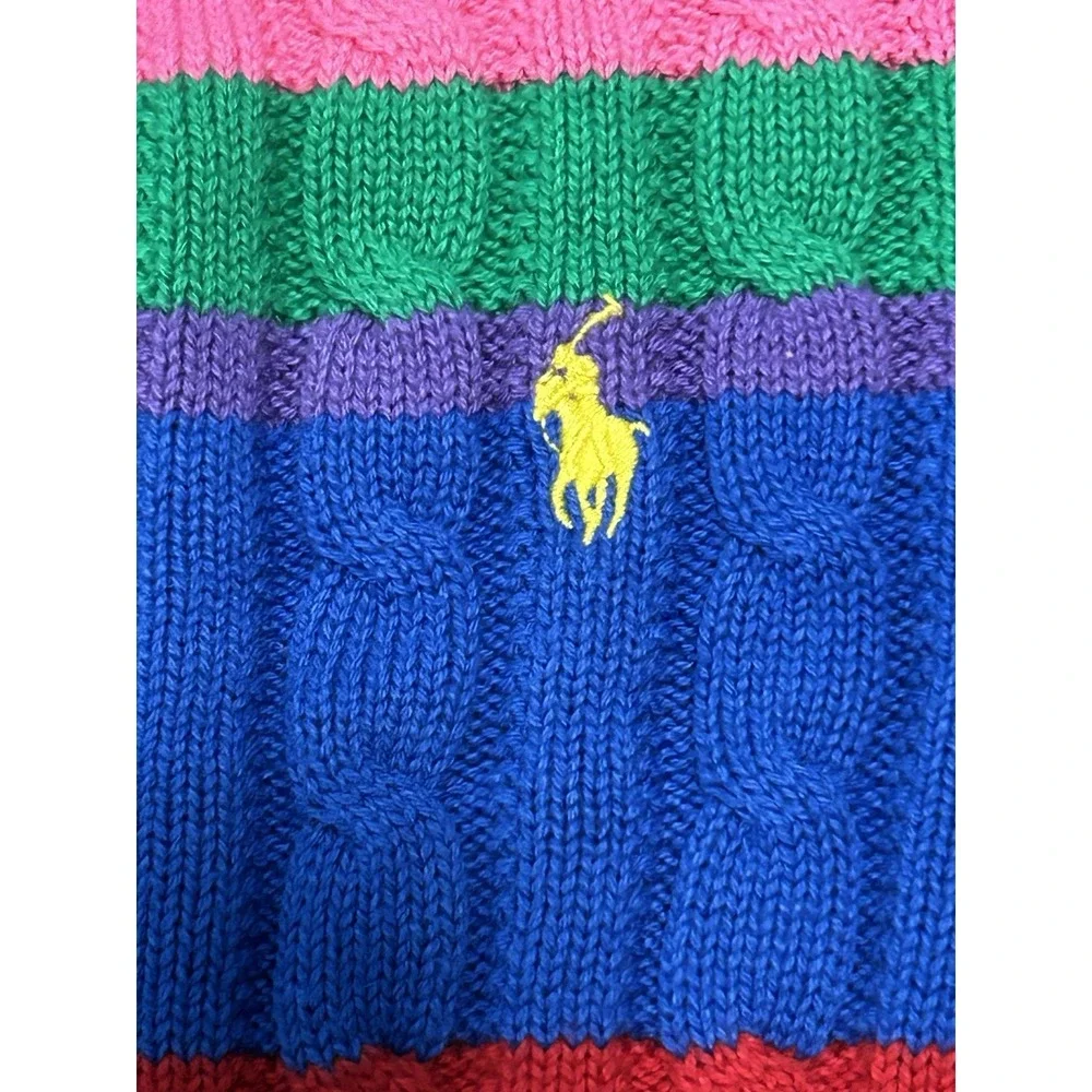Polo Ralph Lauren Girls Striped Cable Knit Sweater Rainbow Cotton M 8-10